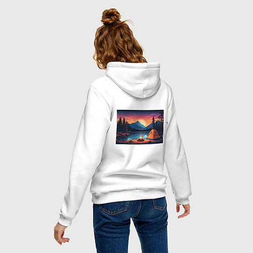 Женская толстовка-худи В лесу с палаткой / Белый – фото 4