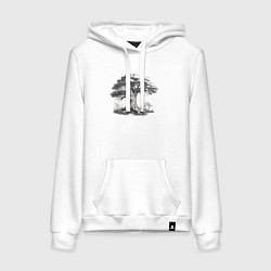 Женская толстовка-худи Дерево скетч черно-белый