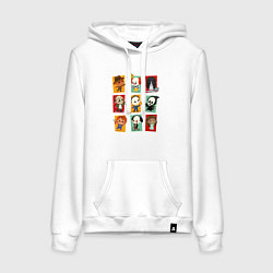 Толстовка-худи хлопковая женская Halloween карточки персонажей, цвет: белый