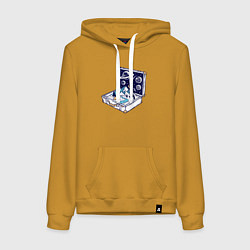 Толстовка-худи хлопковая женская Мир в чемодане, цвет: горчичный