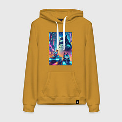 Толстовка-худи хлопковая женская Totoro and cats - cyberpunk, цвет: горчичный