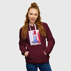 Толстовка-худи хлопковая женская Моя геройская академия Сёто Тодороки лисы, цвет: меланж-бордовый — фото 2