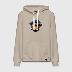 Толстовка-худи хлопковая женская Летающая тарелка, цвет: миндальный