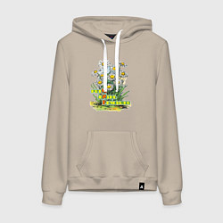 Толстовка-худи хлопковая женская Ритм, жизнь, ромашки, цвет: миндальный