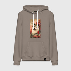 Толстовка-худи хлопковая женская Doge meme - japan style, цвет: утренний латте