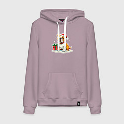 Женская толстовка-худи Новогодний бульдог с игрушкой