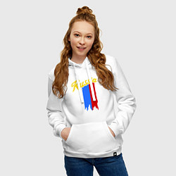 Толстовка-худи хлопковая женская Russia: tricolor, цвет: белый — фото 2