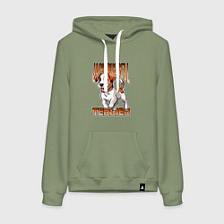 Толстовка-худи хлопковая женская Собака Джек-рассел-терьер, цвет: авокадо