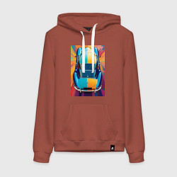 Толстовка-худи хлопковая женская Яркий ретро автомобиль, цвет: кирпичный