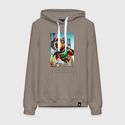 Толстовка-худи хлопковая женская Бэткапи летит над улицей Нью-Йорка, цвет: утренний латте