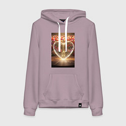 Толстовка-худи хлопковая женская Кристальное сердце на фоне роз, цвет: сиреневый