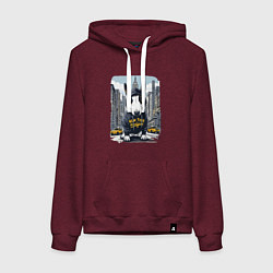 Толстовка-худи хлопковая женская Булли - нью-йоркский хулиган, цвет: меланж-бордовый