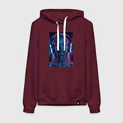 Женская толстовка-худи Девушка с наушниками в неоне