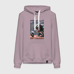 Толстовка-худи хлопковая женская Мультяшные Веном и котёнок - мем, цвет: сиреневый
