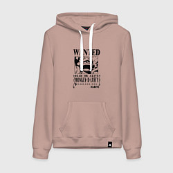 Толстовка-худи хлопковая женская Луффи - розыск, цвет: пыльно-розовый