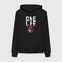 Толстовка-худи хлопковая женская One life many fight, цвет: черный