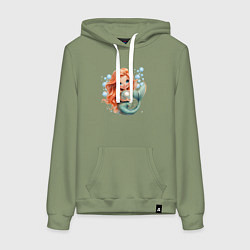 Толстовка-худи хлопковая женская Милая русалка с жемчугом, цвет: авокадо