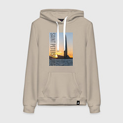 Толстовка-худи хлопковая женская Небоскреб Лахта центра в Санкт-Петербурге, цвет: миндальный