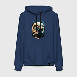 Толстовка-худи хлопковая женская Взгляд хищника, цвет: тёмно-синий
