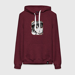 Толстовка-худи хлопковая женская Оранжевоглазая девушка, цвет: меланж-бордовый
