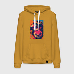 Толстовка-худи хлопковая женская Обезьяна в очках big pop art, цвет: горчичный