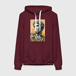 Толстовка-худи хлопковая женская Арт с античным портретом, цвет: меланж-бордовый