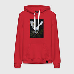 Толстовка-худи хлопковая женская Белая сова на дереве, цвет: красный