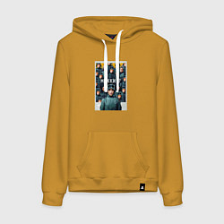 Толстовка-худи хлопковая женская Микки 17, цвет: горчичный