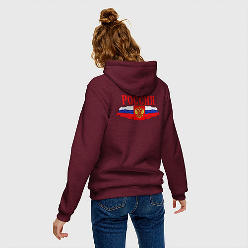 Женская толстовка-худи Флаг и герб российской федерации: россия / Меланж-бордовый – фото 4