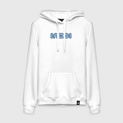 Толстовка-худи хлопковая женская Inzoi синий логотип, цвет: белый