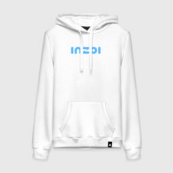 Толстовка-худи хлопковая женская Inzoi голубой логотип, цвет: белый