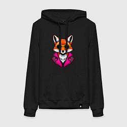 Женская толстовка-худи Лиса в очках и розовой куртке