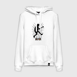 Толстовка-худи хлопковая женская Ангус Янг в прыжке с гитарой, цвет: белый
