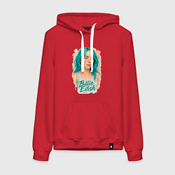 Толстовка-худи хлопковая женская Билли Айлиш с бирюзовыми волосами, цвет: красный