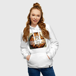 Толстовка-худи хлопковая женская Ленивый кот, цвет: белый — фото 2