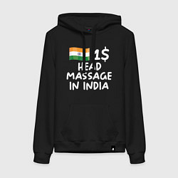 Толстовка-худи хлопковая женская Флаг Индии: head massage in india, цвет: черный