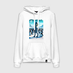 Толстовка-худи хлопковая женская Робот-сгибальщик Бендер в Антарктиде с пингвинами, цвет: белый
