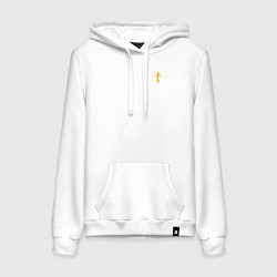 Толстовка-худи хлопковая женская Сохранит душу твою Господь желтый арт, цвет: белый