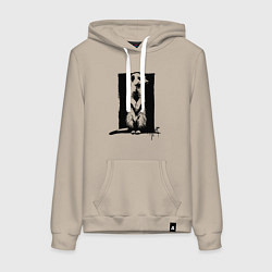 Толстовка-худи хлопковая женская Сурикат на черном квадрате, цвет: миндальный