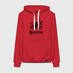 Толстовка-худи хлопковая женская Воробей среди цветов, цвет: красный