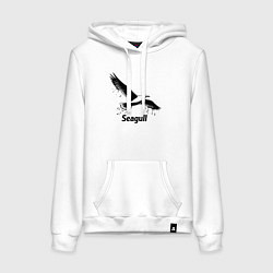 Толстовка-худи хлопковая женская Чайка черной краской, цвет: белый