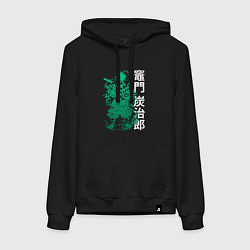 Толстовка-худи хлопковая женская Клинок рассекающий демонов - зеленый, цвет: черный