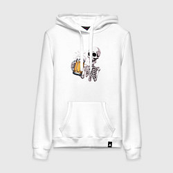 Толстовка-худи хлопковая женская Пивной скелет, цвет: белый