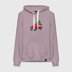 Толстовка-худи хлопковая женская Машина с новогодней ёлкой и подарками, цвет: сиреневый