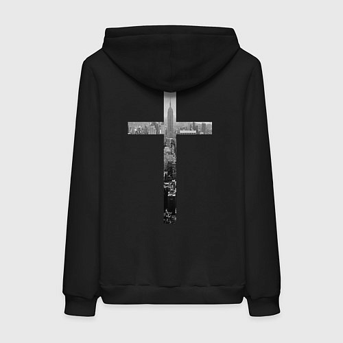 Женская толстовка-худи Крест с городом Нью-Йорк / Черный – фото 2