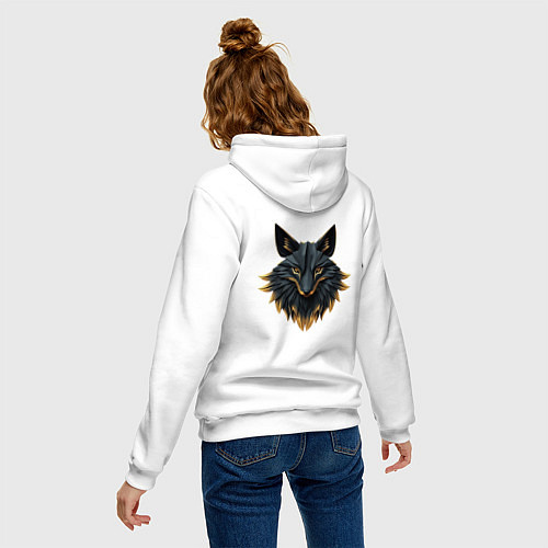 Женская толстовка-худи Чёрный лис с золотым отливом: взгляд сквозь грани / Белый – фото 4