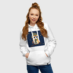 Толстовка-худи хлопковая женская Сова в шапке и шарфе с фонарём, цвет: белый — фото 2