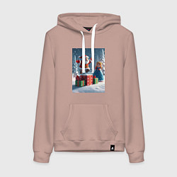 Толстовка-худи хлопковая женская Дед Морозио и Принцесса Снегурочка: c подарками в, цвет: пыльно-розовый