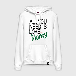 Толстовка-худи хлопковая женская All you need is money, цвет: белый