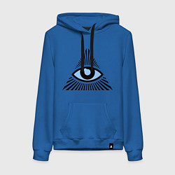 Толстовка-худи хлопковая женская Всевидящее око (глаз в треугольнике), цвет: синий